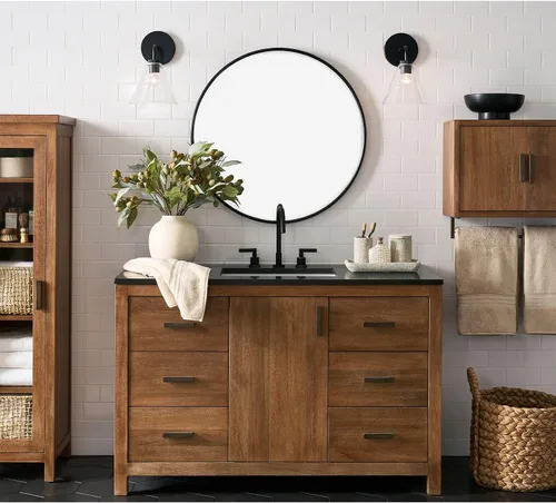 Miniatura 3 de G-LEAF Espejo redondo negro de 32 pulgadas para tocador de baño, entrada, sala de estar, espejo de baño redondo para pared