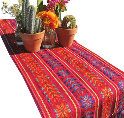 Miniatura 6 de Del Mex Bufanda de camino de mesa mexicana tejida estilo Rebozo (negro)