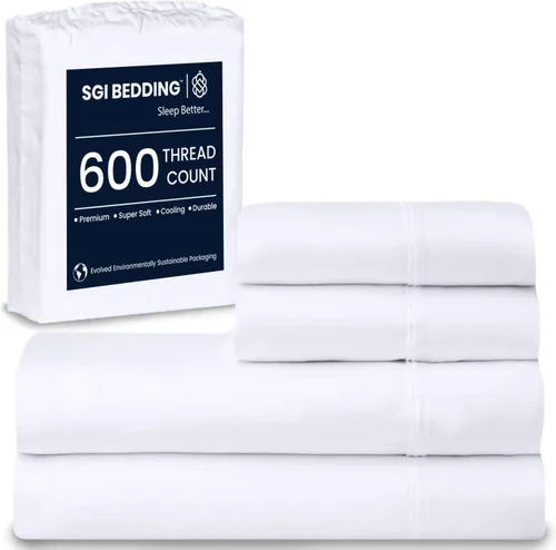 Miniatura 58 de SGI bedding Sábanas de Algodón Egipcio 100% Tamaño Full XL – Juego de Sábanas de 600 Hilos, Suaves, Frescas, Bolsillo Profundo de 16", Ropa de Cama