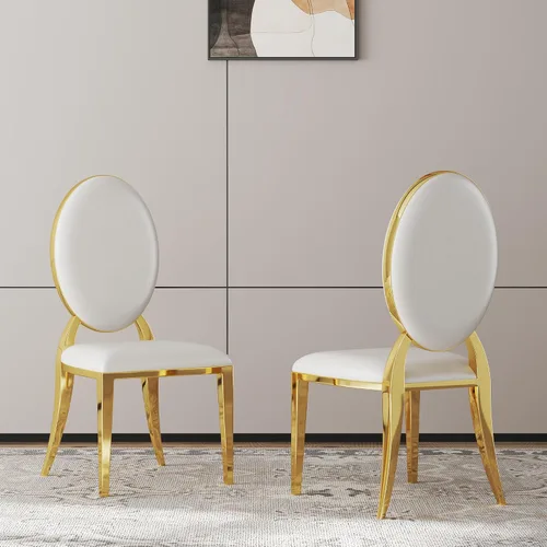 Miniatura 22 de Juego de 2 sillas con 2 sillas de comedor de piel sintética blanca, silla de cocina moderna con respaldo ovalado y patas de acero inoxidable