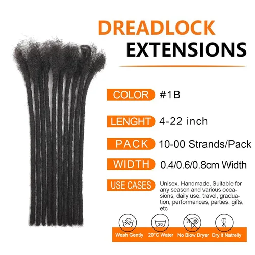 Miniatura 2 de Extensiones de Rastas de Cabello Humano 0.4cm de Grosor 4 Pulgadas 20 Hebras 100% Cabello Humano Real para Hombres/Mujeres/Niños Completamente