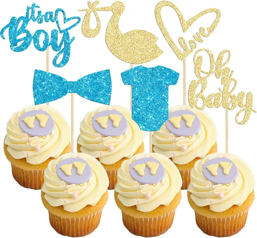 Miniatura 12 de Gyufise 36 piezas Adornos para cupcakes de baby shower con purpurina, chupete, carrito de bebé, oso, Oh Baby, púas para cupcakes para revelación