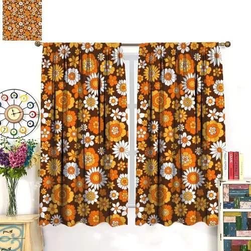 Miniatura 3 de Cortinas estilo retro de los años 60, estilo hippie floral, blanco y naranja, estilo bohemio y moderno, para cocina, dormitorio, decoración