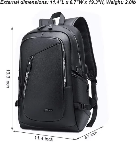Miniatura 2 de DYJ Mochila de cuero vegano para laptop para mujeres y hombres, mochilas de viaje vintage de poliuretano con puerto de carga USB para laptop de 17