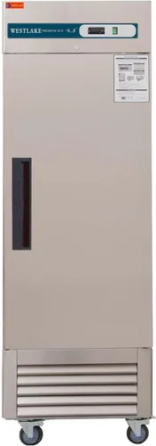 WESTLAKE Congelador comercial de acero inoxidable de 27 pulgadas de ancho, ventilador vertical sólido de una sola puerta, refrigeración de 23 pies