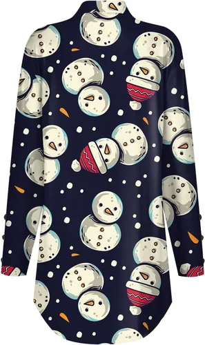 Miniatura 2 de Christmas Shirts for Women, Women's Casual High Neck Shirt Button-Down Loose T-Shirt Christmas Print Long Sleeve Tops