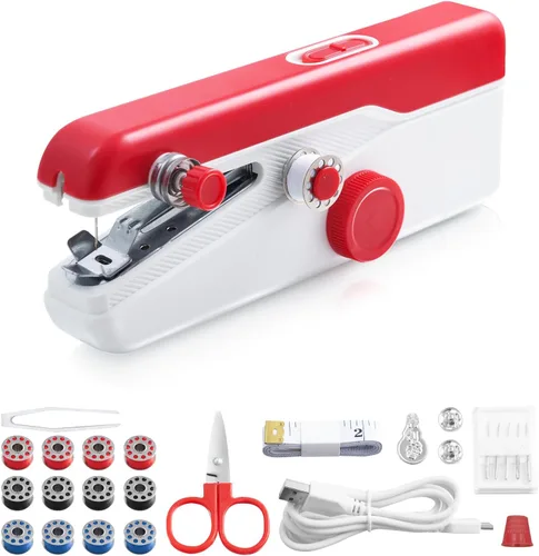 Nueva máquina de coser portátil de mano, máquina de coser a mano con juego de hilos completo, adecuada para reparación rápida de bricolaje y uso