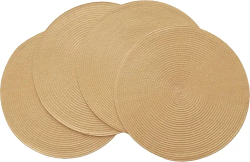Miniatura 18 de Winknowl Juego de 4 manteles individuales redondos trenzados, lavables, tejidos resistentes al calor, para mesas de cocina, comedor, manteles Beige