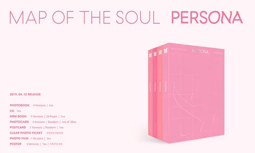 Bighit BTS BANGTAN BOYS - MAPA DEL ALMA: PERSONA [4 ver.] CD+76p Photobook+20p Mini Book+1Photocard+1Postcard+1Foto Película+Póster plegado+Juego de