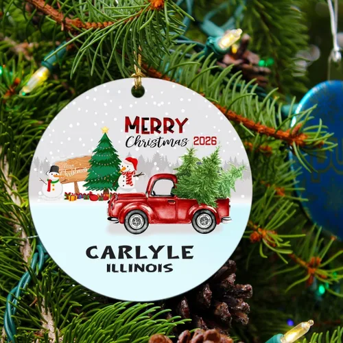 Christmas Ornament Tree 2025 Ornaments with Name City State Carlyle Illinois Gift Long Distance Love Decoration for Xmas Gifts for Family Best