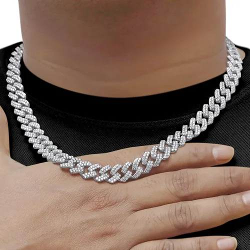 Miniatura 2 de SAVEARTH DIAMONDS Collar de cadena cubana de diamante de moissanita de corte redondo de 20 quilates a 26 qttw con certificado de 0.472 in de ancho