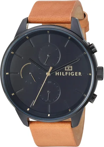 Tommy Hilfiger Reloj casual de cuarzo de acero inoxidable y correa de cuero para hombre color camel Modelo 1791486 Color Movimiento de cuarzo