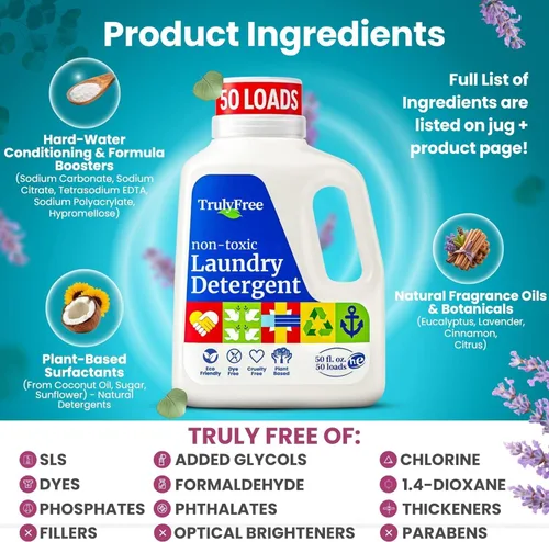 Miniatura 4 de Truly Free Detergente natural para ropa sensible Respetuoso con el medio ambiente, a base de plantas, seguro para ropa de bebé Polvo limpio