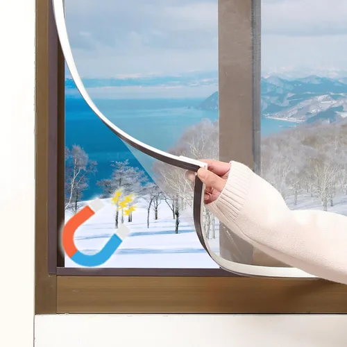 Kit de aislamiento magnético para ventanas, película transparente con marco blanco máximo de 56 x 35 pulgadas, se adapta a cualquier tamaño de