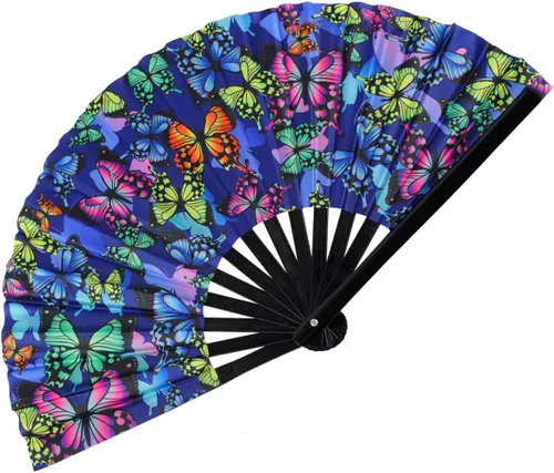 Miniatura 9 de Abanico de Mano Plegable Grande con Purpurina Abanico de Mano Grande para Rave, Abanico de Mano Plegable Brillante Clack Abanico de Mano