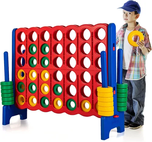 HONEY JOY Juego gigante gigante de 4 a punta, juegos gigantes para patio al aire libre para la familia, 42 anillos jumbo y deslizador de liberación
