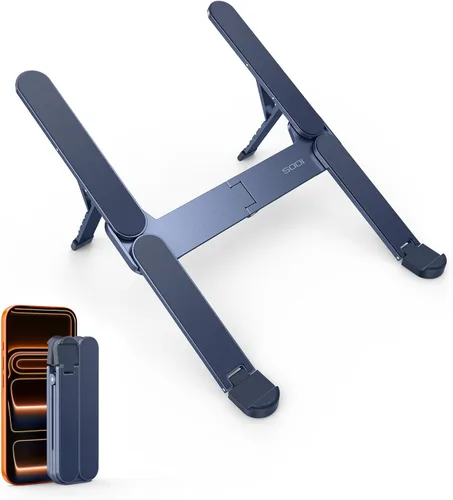 SODI Soporte plegable ultra compacto para laptop, soporte portátil para escritorio y viajes, ajustable, ergonómico soporte de computadora de Azul