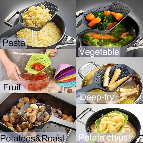 Miniatura 2 de SEIWEI Cuchara coladora grande, colador de herramientas de mango largo, cuchara de drenaje, colador de pasta resistente al calor, cocina para Azul