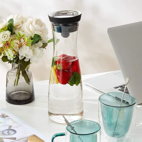 Miniatura 5 de Karafu Jarra de vidrio con tapa, jarra de agua de borosilicato de 40 onzas para agua caliente/fría, té helado y bebidas de jugo
