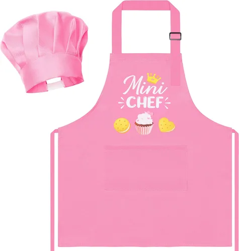 Miniatura 45 de R HORSE Juego de delantal y sombrero de chef para niños, 2 piezas, mini parrilla ajustable, delantal de cocina para niños, juego de rol, juguete