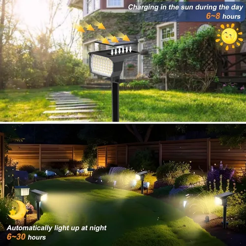 Miniatura 2 de WENATY Focos solares para exteriores, impermeables, IP65, paquete de 2 focos de paisaje con 46 LED, 3 modos de encendido y apagado automático, luces