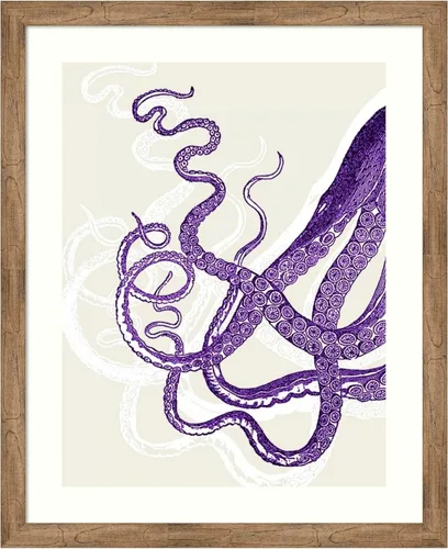 Amanti Art Framed Wall Art Print 44x36 Octopus Tentacles Purple And White by Fab Funky, Beach Wall Art, Vintage Decor, X-Large Poster Painting Owl