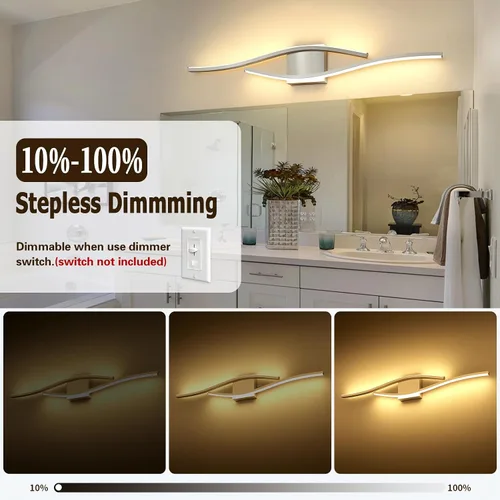 Miniatura 3 de Joossnwell Luces de tocador de níquel cepillado para accesorios de iluminación de baño, sobre espejo, regulables, 5CCT, moderno, lámpara de pared