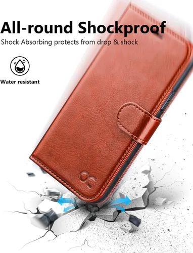 Miniatura 6 de OCASE Funda tipo cartera compatible con iPhone 11 con tarjetero y soporte para tarjetas, funda de piel sintética con función atril y cierre Marrón