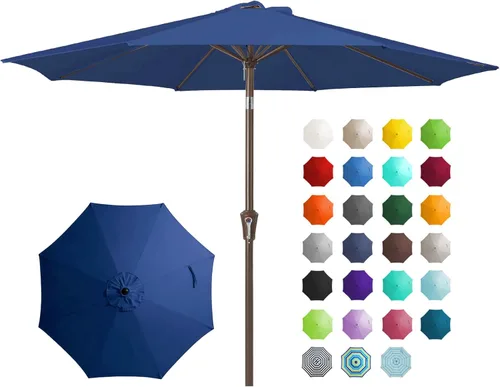 Miniatura 17 de JEAREY Sombrilla de mesa de patio al aire libre de 9 pies con botón de inclinación y manivela, sombrilla de mercado, 8 varillas resistentes, Verde