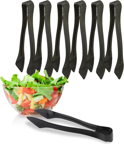 Miniatura 5 de PARTY BARGAINS Pinzas de plástico negro de 8.5 pulgadas para servir, paquete de 6, pinzas de cocina desechables y reutilizables para fiestas