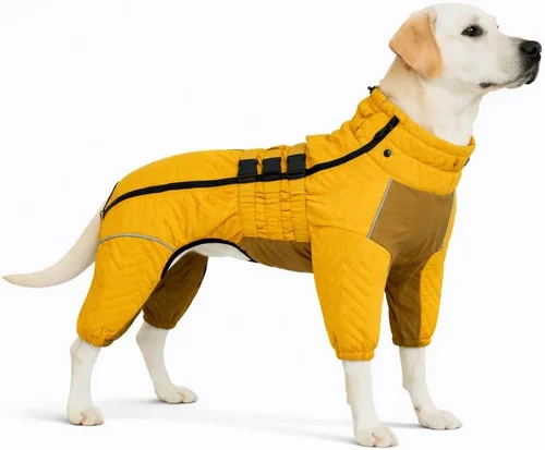 Miniatura 23 de Abrigo cálido para perros de doble capa, chaleco para perros, 4 patas cubiertas, resistente al viento, impermeable, reflectante, gris XS - L