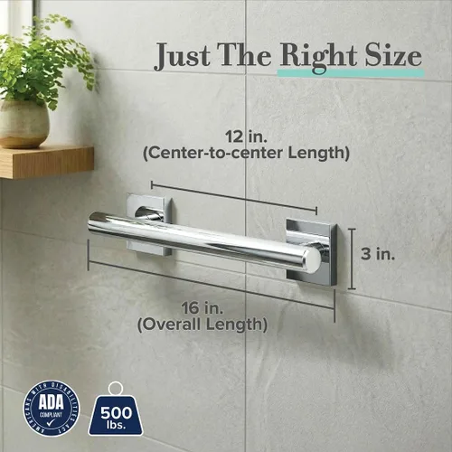 Miniatura 2 de Gatco 940 Elevate Barra de Agarre de 12" L, Cromo/Barra de Seguridad de Acero Inoxidable Compatible con ADA para Baño