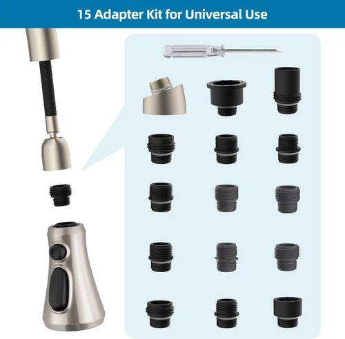 Miniatura 2 de Repuesto universal de cabezal de grifo de cocina compatible con grifo Kohler/Moen/Delta con kit de 15 adaptadores, cabezal rociador de grifo