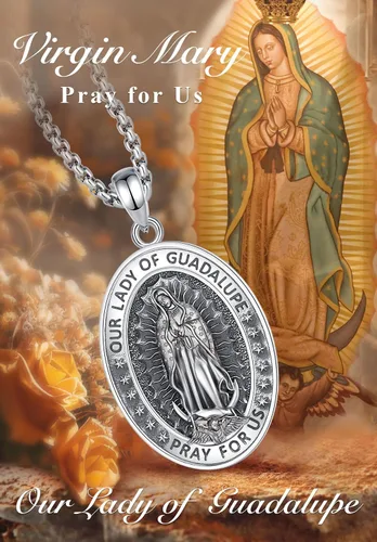 Miniatura 312 de EUDORA Collar de plata de ley 925, San Cristóbal y San Benito, San Miguel, Virgen María, San Judas Tadeo, Cruz de Buen Pastor y Arcángel, Medalla