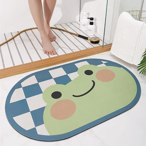 Miniatura 14 de Tapete de baño súper absorbente, tapete de entrada antideslizante con dibujos animados, cojín de secado rápido para suelo de baño y ducha
