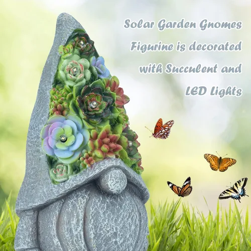 Miniatura 6 de Estatuas solares de jardín con suculentas y luces LED, estatuas de gnomos de jardín para patio, exterior, patio, balcón, jardinería, inauguración