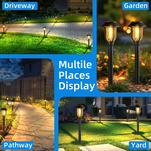 Miniatura 8 de ILANCK Luces solares para caminos al aire libre, paquete de 12 luces solares para exteriores, impermeables, blanco cálido, encendido y apagado