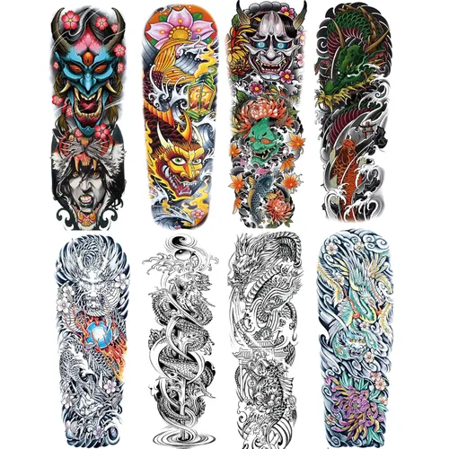 Miniatura 10 de Mangas militares tatuajes temporales de brazo completo negro militar pegatinas de tatuaje falso estilo guerra arte corporal tatuaje brazo