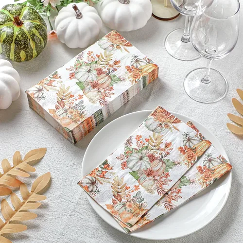 Miniatura 2 de Seajan 200 Piezas Servilletas de Papel de Calabaza de Otoño de Acción de Gracias Toallas de Mano Desechables para Baño Toallas de Invitados