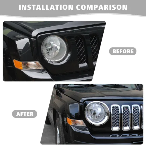 Miniatura 7 de Jimen Compatible con Jeep Patriot 2011-2016, biseles para faros delanteros (cromado)