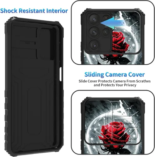 Miniatura 663 de Funda para Samsung Galaxy S22 Ultra 5G, Galaxy S22 Ultra con cubierta de cámara deslizante, funda resistente de doble capa con función atril Black