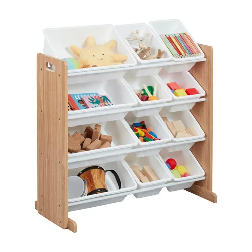 Miniatura 10 de ECR4Kids Organizador de 4 niveles con 12 cajones, para almacenamiento de juguetes, color natural oscuro/blanco