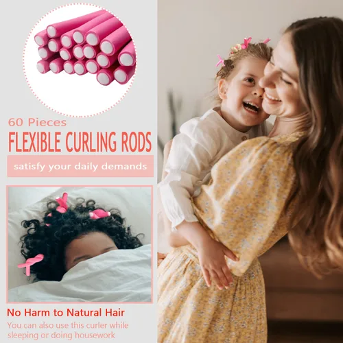 Miniatura 7 de 60 varillas rizadoras flexibles, 9.45 x 0.31 pulgadas, rodillos de espuma para cabello largo y corto, para mujeres y niñas, rizadores de pelo sin