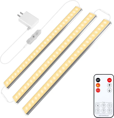 maylit Luces para debajo del gabinete enchufables, 3 piezas de iluminación ultra fina de 12 pulgadas para debajo del gabinete, luces blancas cálidas