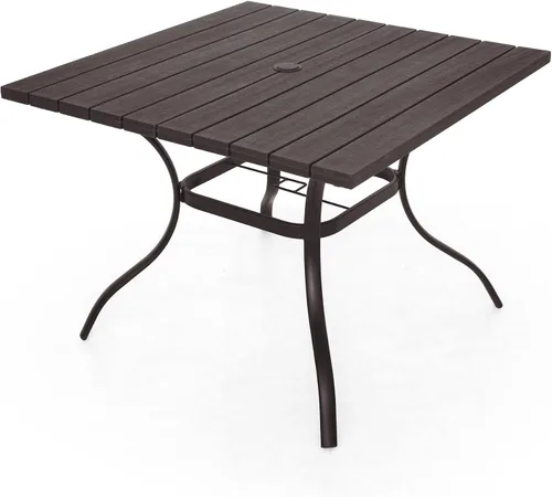 Miniatura 10 de Anmutig Mesa de patio pequeña cuadrada de 27.5 pulgadas con resistente a la intemperie para comedor al aire libre, color negro