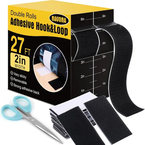 Miniatura 12 de Navona Tiras de gancho y bucle de 30 pies x 1 pulgada con adhesivo, 2 rollos de cinta de gancho y bucle resistente con respaldo para el hogar