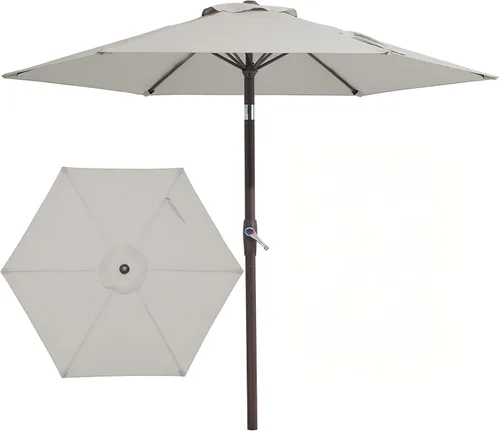 Miniatura 29 de JEAREY Sombrilla de patio de 7.5 pies con 6 varillas resistentes, botón de inclinación/manivela, sombrilla de mesa para jardín, terraza, patio Azul