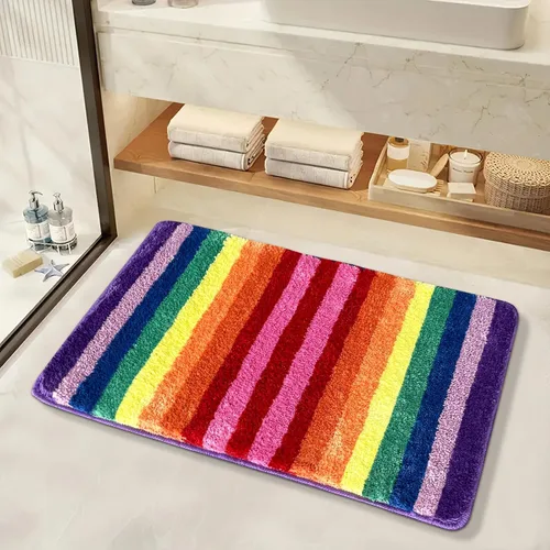 Miniatura 3 de Sisher Alfombra de baño de arcoíris para niños, bonita alfombra de baño colorida, lavable, suave, antideslizante, alfombra de baño de microfibra