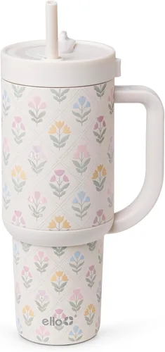 Ello Oasis Botella de Agua de Acero Inoxidable de 30oz - Flower Quilt Colcha de flores