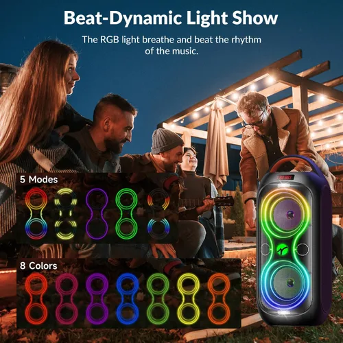 Miniatura 3 de Altavoces Bluetooth inalámbricos: sonido fuerte de 120 dB, 8 luces LED dinámicas, 5 modos RGB, Bluetooth 5.3, entrada TWS/USB/TF/AUX/FM/Mic, mango